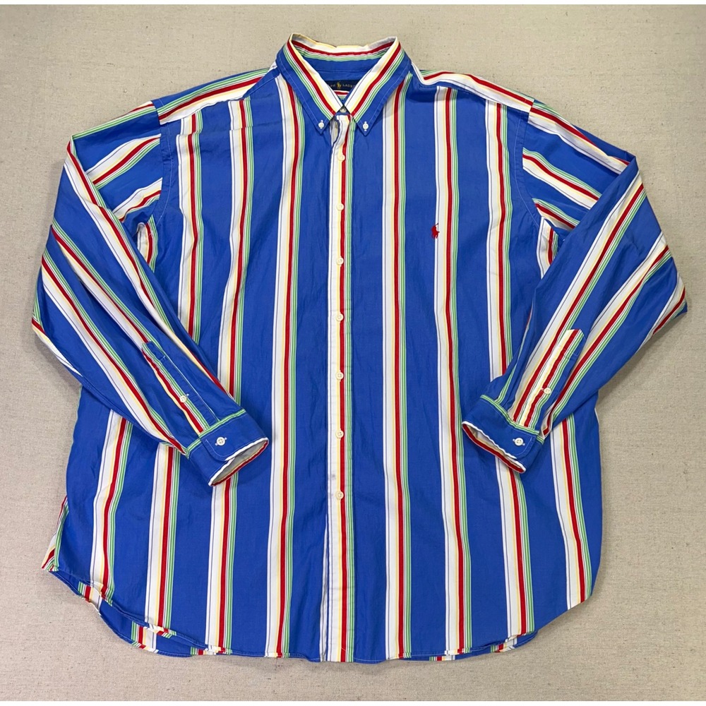 Ralph Lauren Mens Big Tall 4XL Multi Color Stripe Cotton Button Down Shirt